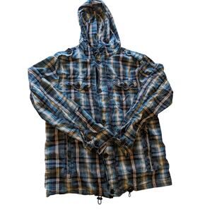 New Look Hoodie Mens Medium/Large Blue Plaid Lightweight Hooded Jacket British